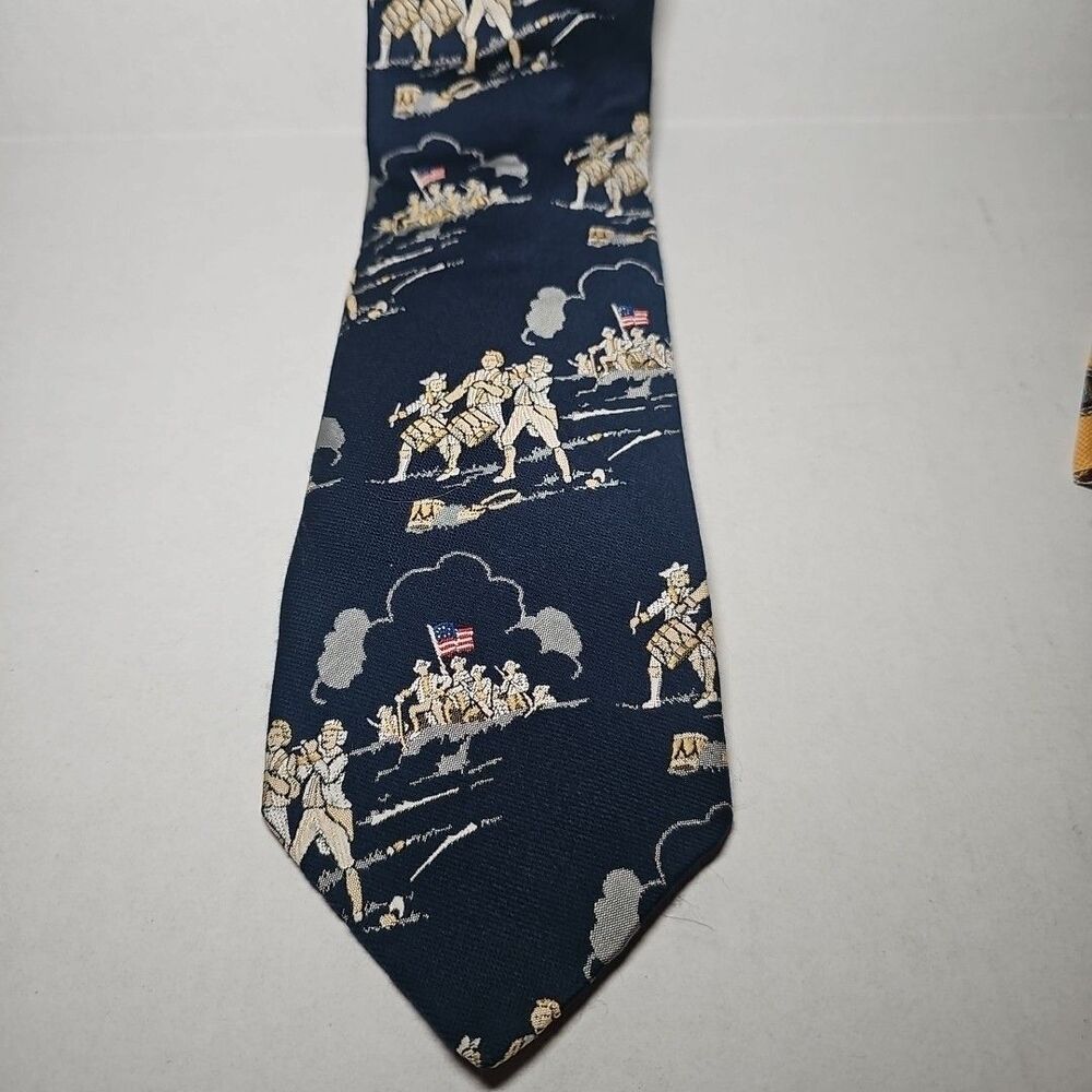 Men's Navy Suit Tie Depicting Revolutionary War Type Figures